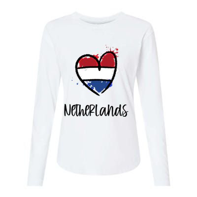 Netherland Heart Art Flag Cute Europe Minimal Dutch Gift Cool Gift Womens Cotton Relaxed Long Sleeve T-Shirt