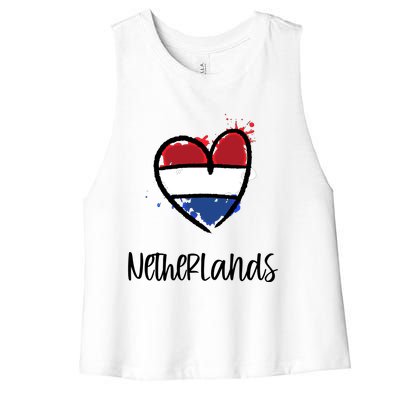 Netherland Heart Art Flag Cute Europe Minimal Dutch Gift Cool Gift Women's Racerback Cropped Tank