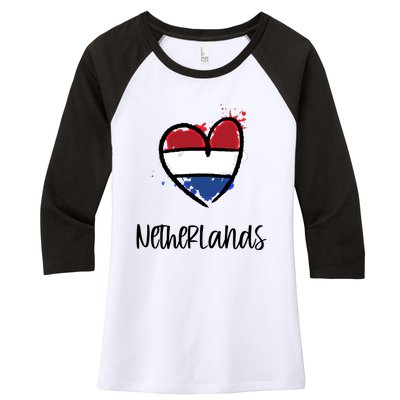 Netherland Heart Art Flag Cute Europe Minimal Dutch Gift Cool Gift Women's Tri-Blend 3/4-Sleeve Raglan Shirt