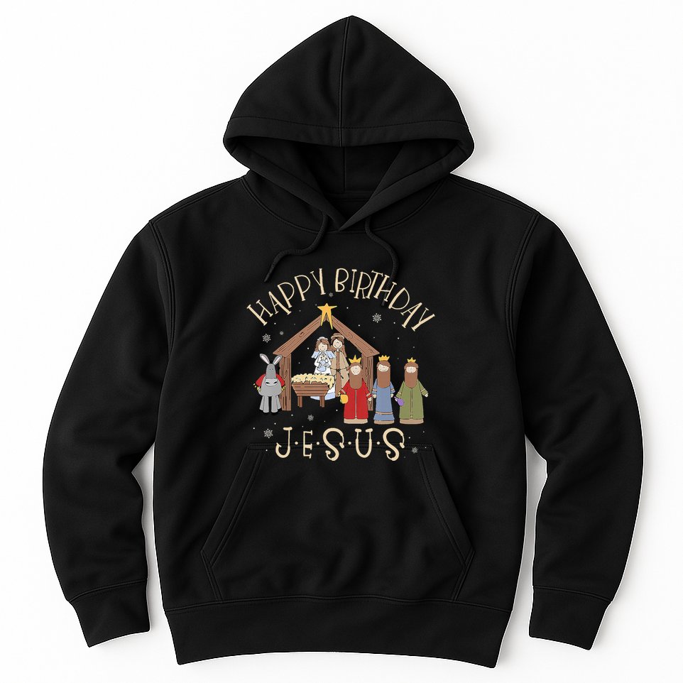 Nativity Happy Birthday Jesus Christmas Nativity Christian Hoodie