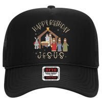 Nativity Happy Birthday Jesus Christmas Nativity Christian High Crown Mesh Back Trucker Hat