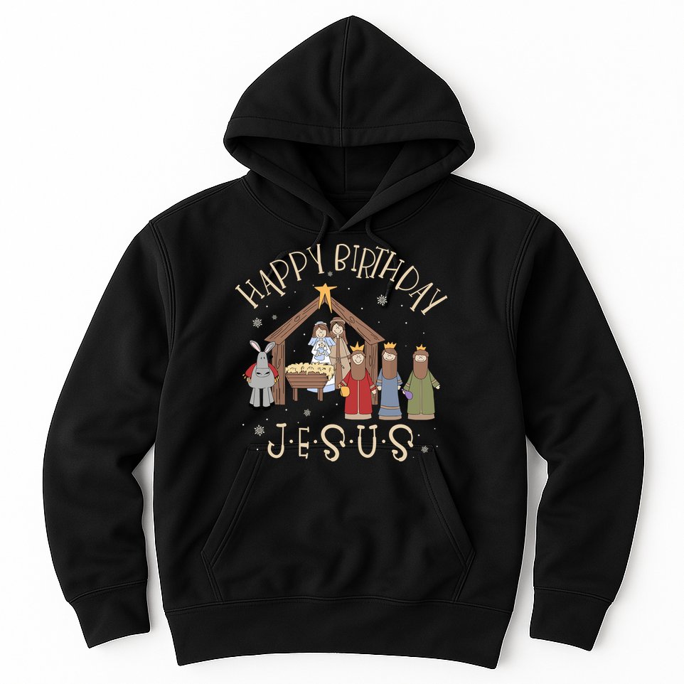 Nativity Happy Birthday Jesus Christmas Nativity Christian Hoodie