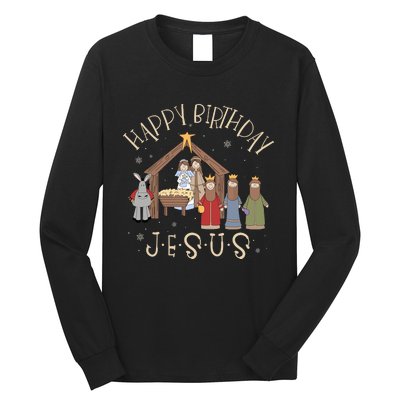 Nativity Happy Birthday Jesus Christmas Nativity Christian Long Sleeve Shirt