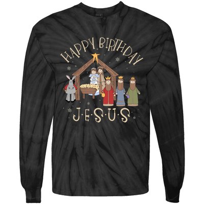 Nativity Happy Birthday Jesus Christmas Nativity Christian Tie-Dye Long Sleeve Shirt