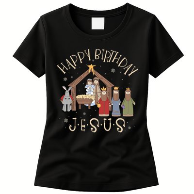 Nativity Happy Birthday Jesus Christmas Nativity Christian Womens T-Shirt