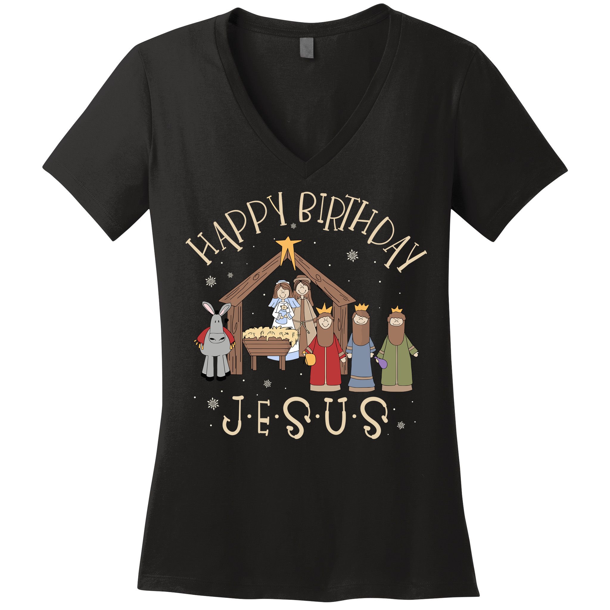 Nativity Happy Birthday Jesus Christmas Nativity Christian Women's V-Neck T-Shirt
