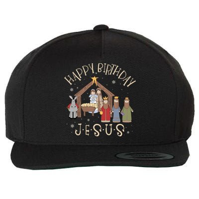 Nativity Happy Birthday Jesus Christmas Nativity Christian Wool Snapback Cap