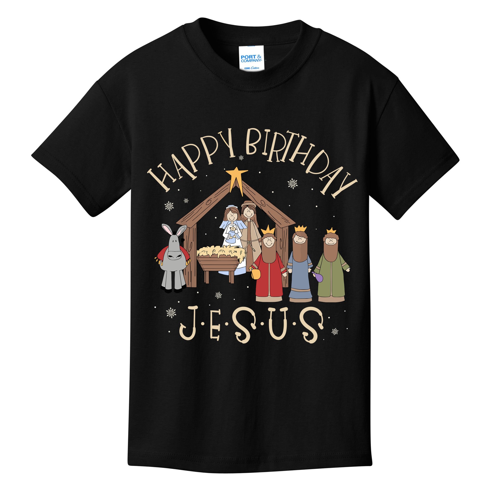 Nativity Happy Birthday Jesus Christmas Nativity Christian Kids T-Shirt