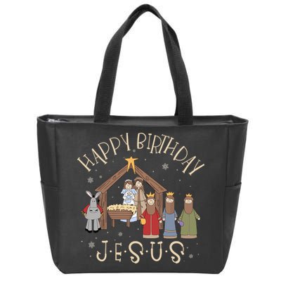 Nativity Happy Birthday Jesus Christmas Nativity Christian Zip Tote Bag