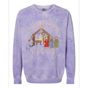 Nativity Happy Birthday Jesus Christmas Nativity Christian Colorblast Crewneck Sweatshirt