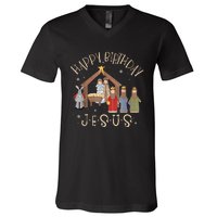 Nativity Happy Birthday Jesus Christmas Nativity Christian V-Neck T-Shirt