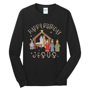 Nativity Happy Birthday Jesus Christmas Nativity Christian Tall Long Sleeve T-Shirt