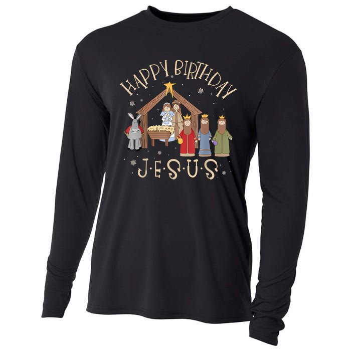 Nativity Happy Birthday Jesus Christmas Nativity Christian Cooling Performance Long Sleeve Crew