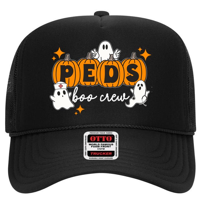 Nurse Halloween Boo Crew Ghost Pumpkins Funny High Crown Mesh Back Trucker Hat