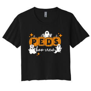 Nurse Halloween Boo Crew Ghost Pumpkins Funny Women's Crop Top Tee