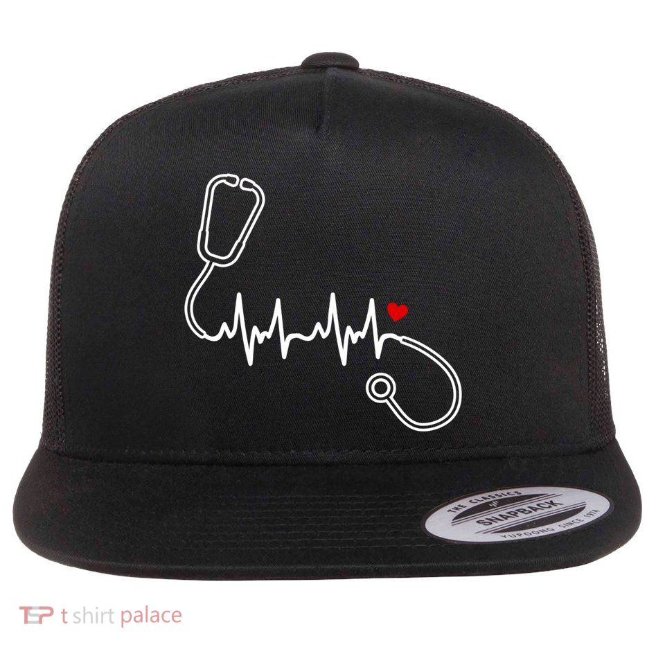 Nurse Heartbeat Clothing Gift Nurse Stethoscope Heart Gift Flat Bill Trucker Hat