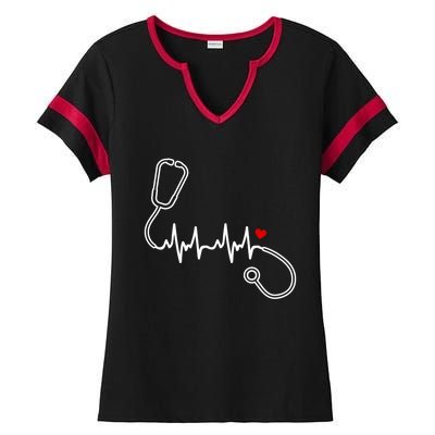 Nurse Heartbeat Clothing Gift Nurse Stethoscope Heart Gift Ladies Halftime Notch Neck Tee