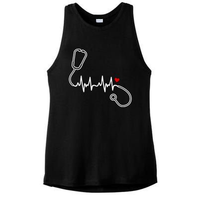 Nurse Heartbeat Clothing Gift Nurse Stethoscope Heart Gift Ladies PosiCharge Tri-Blend Wicking Tank