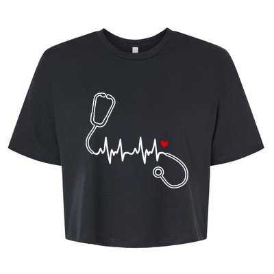 Nurse Heartbeat Clothing Gift Nurse Stethoscope Heart Gift Bella+Canvas Jersey Crop Tee