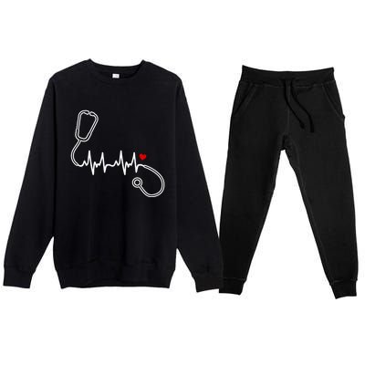 Nurse Heartbeat Clothing Gift Nurse Stethoscope Heart Gift Premium Crewneck Sweatsuit Set