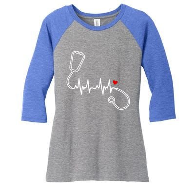 Nurse Heartbeat Clothing Gift Nurse Stethoscope Heart Gift Women's Tri-Blend 3/4-Sleeve Raglan Shirt