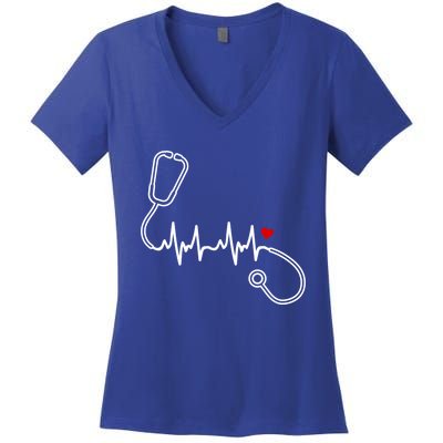 Nurse Heartbeat Clothing Gift Nurse Stethoscope Heart Gift Women's V-Neck T-Shirt