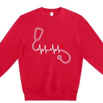 Nurse Heartbeat Clothing Gift Nurse Stethoscope Heart Gift Premium Crewneck Sweatshirt