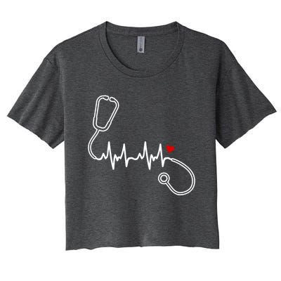 Nurse Heartbeat Clothing Gift Nurse Stethoscope Heart Gift Women's Crop Top Tee