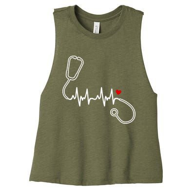 Nurse Heartbeat Clothing Gift Nurse Stethoscope Heart Gift Women's Racerback Cropped Tank