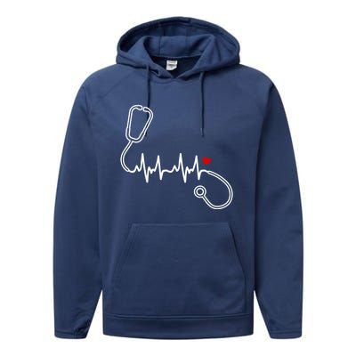 Nurse Heartbeat Clothing Gift Nurse Stethoscope Heart Gift Performance Fleece Hoodie