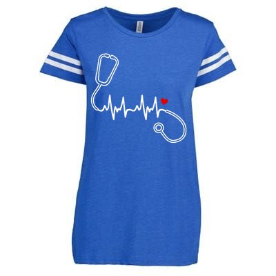 Nurse Heartbeat Clothing Gift Nurse Stethoscope Heart Gift Enza Ladies Jersey Football T-Shirt