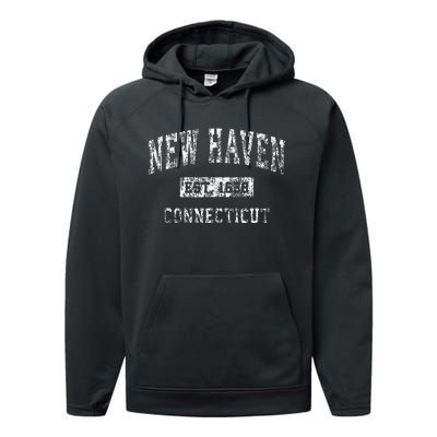 New Haven Connecticut Ct Vintage Established Sports Performance Fleece Hoodie