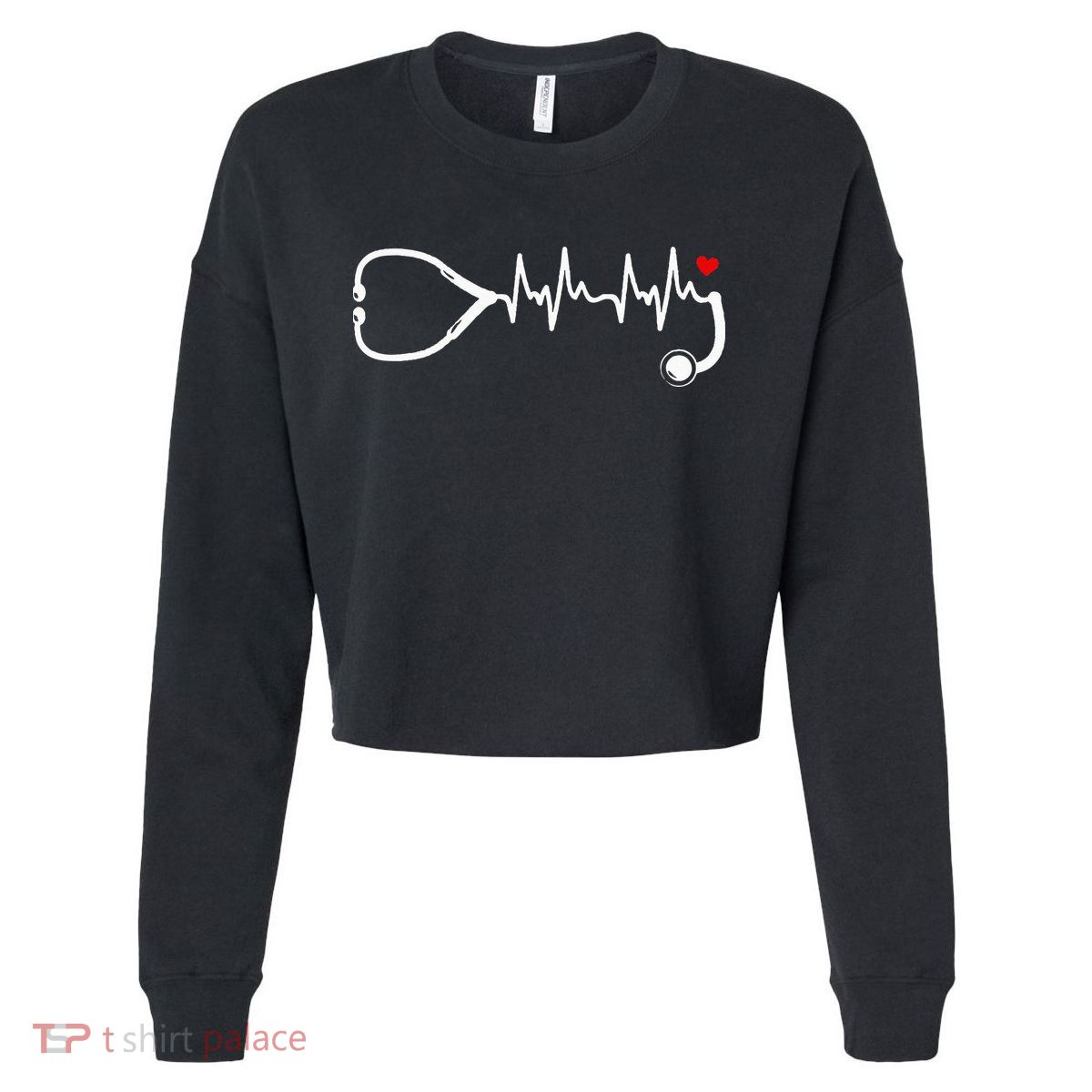 Nurse Heartbeat Clothing Stethoscope Heart Student Nurse Cropped Pullover Crew
