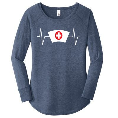 Nurse Hat Cap Heartbeat Ekg Graphic Funny Nursing Funny Gift Women's Perfect Tri Tunic Long Sleeve Shirt