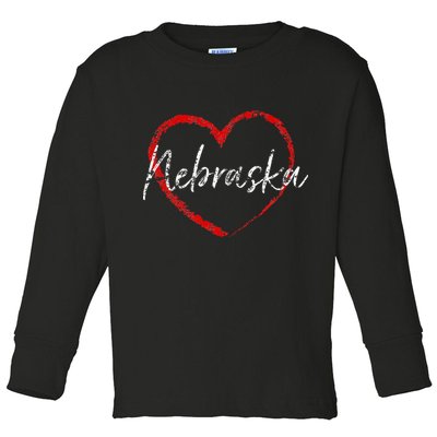 Nebraska Heart Cute Ladies Mom Gift Toddler Long Sleeve Shirt