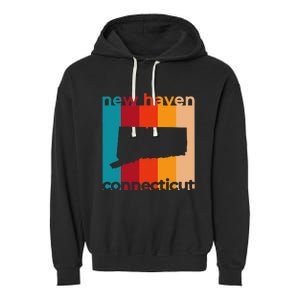 New Haven Connecticut Retro Cutout Ct Souvenir Garment-Dyed Fleece Hoodie