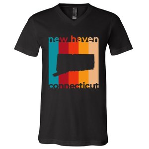 New Haven Connecticut Retro Cutout Ct Souvenir V-Neck T-Shirt