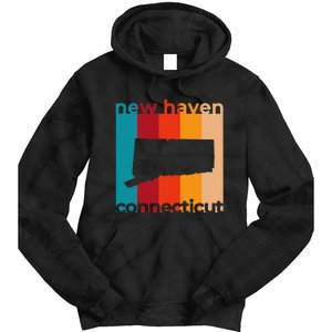 New Haven Connecticut Retro Cutout Ct Souvenir Tie Dye Hoodie