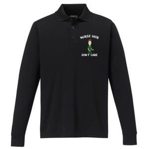 Nurse Hair Dont Care Funny Nursing Gift Performance Long Sleeve Polo