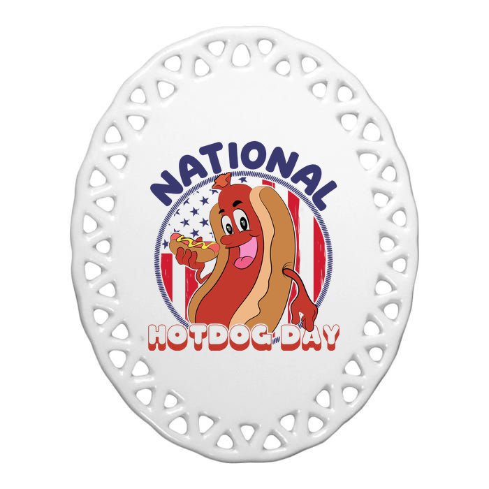 National Hot Dog Day Ceramic Oval Ornament