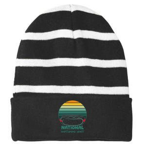 National Hot Dog Day Striped Beanie with Solid Band