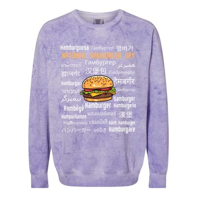 National Hamburger Day American Foods Various Languages Cute Gift Colorblast Crewneck Sweatshirt