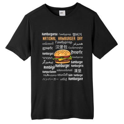 National Hamburger Day American Foods Various Languages Cute Gift Tall Fusion ChromaSoft Performance T-Shirt