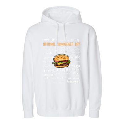 National Hamburger Day American Foods Various Languages Cute Gift Garment-Dyed Fleece Hoodie