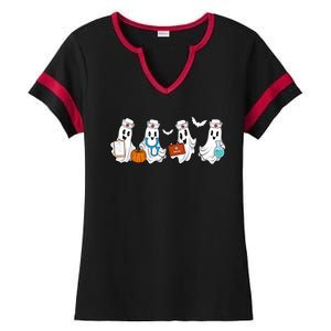 Nurse Halloween Ghost Festive Ladies Halftime Notch Neck Tee