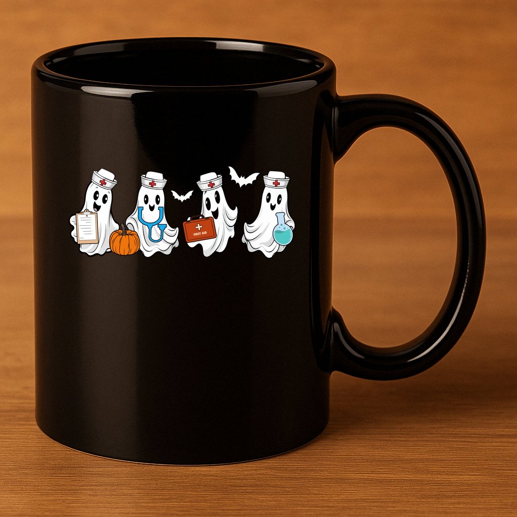 Nurse Halloween Ghost Festive 11oz C Handle Ceramic Mug
