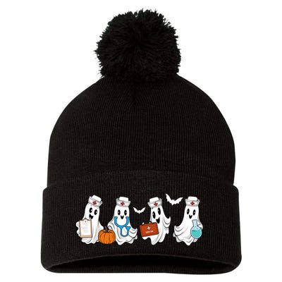 Nurse Halloween Ghost Festive Pom Pom 12in Knit Beanie