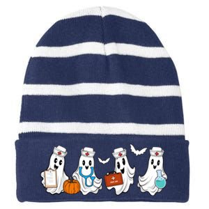 Nurse Halloween Ghost Festive Striped Beanie with Solid Band