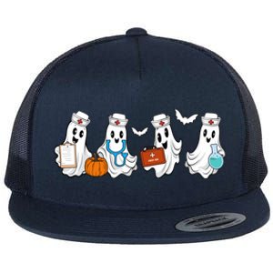 Nurse Halloween Ghost Festive Flat Bill Trucker Hat