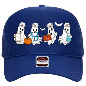 Nurse Halloween Ghost Festive High Crown Mesh Back Trucker Hat